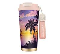 JEJEA Summer Palm Tree Print Stainless Steel Insulated Mugs, Double Wall Coffee Cups, Coffee Travel Mug for Home Office