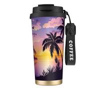 JEJEA Summer Palm Tree Print Stainless Steel Insulated Mugs, Double Wall Coffee Cups, Coffee Travel Mug for Home Office
