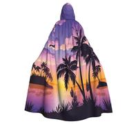 JEJEA Summer Palm Tree Print Witch Wizard Hooded Cloak, Adult Halloween Party Cape, For Witch Vampire Cosplay Costume