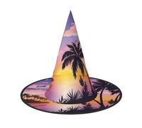 JEJEA Summer Palm Tree Print Women'S Large Witch Hat Witch Hat Witches Hats Halloween Cosplay Party Accessory