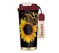JEJEA Sunflower Floral Butterflies Art Print Stainless Steel Insulated Mugs, Double Wall Coffee Cups, Coffee Travel Mug for Home Office
