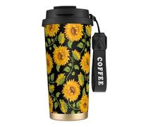 JEJEA Sunflower Pattern Print Stainless Steel Insulated Mugs, Double Wall Coffee Cups, Coffee Travel Mug for Home Office