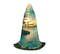 JEJEA Sunrise Over Hanauma Bay Oahu Hawaii Print Halloween Cosplay Christmas Party Outfits Hooded Wizard Robe Halloween Cloak Medieval Renaissance