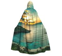 JEJEA Sunrise Over Hanauma Bay Oahu Hawaii print Halloween Hooded Cloak Cape Unisex for Cosplay, Christmas Party Favors Witchy Outfits