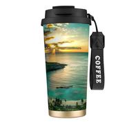 JEJEA Sunrise Over Hanauma Bay Oahu Hawaii Print Stainless Steel Insulated Mugs, Double Wall Coffee Cups, Coffee Travel Mug for Home Office