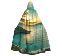 JEJEA Sunrise Over Hanauma Bay Oahu Hawaii Print Witch Wizard Hooded Cloak, Adult Halloween Party Cape, For Witch Vampire Cosplay Costume