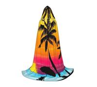JEJEA Sunset Palm Tree Print Halloween Cosplay Christmas Party Outfits Hooded Wizard Robe Halloween Cloak Medieval Renaissance