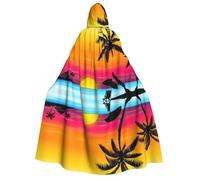 JEJEA sunset palm tree print Halloween Hooded Cloak Cape Unisex for Cosplay, Christmas Party Favors Witchy Outfits
