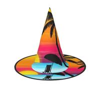 JEJEA Sunset Palm Tree Print Women'S Large Witch Hat Witch Hat Witches Hats Halloween Cosplay Party Accessory