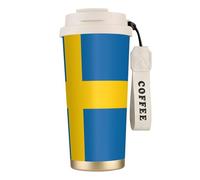 JEJEA Swedish Flag Print Stainless Steel Insulated Mugs, Double Wall Coffee Cups, Coffee Travel Mug for Home Office