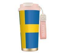 JEJEA Swedish Flag Print Stainless Steel Insulated Mugs, Double Wall Coffee Cups, Coffee Travel Mug for Home Office