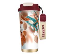 JEJEA Teal and Orange Orchid Print Stainless Steel Insulated Mugs, Double Wall Coffee Cups, Coffee Travel Mug for Home Office
