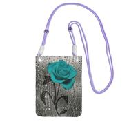 JEJEA Teal Gray Rose Flower Print Crossbody Phone Bag For Women Men, Adjustable Strap Phone Purse, For Travel Shopping