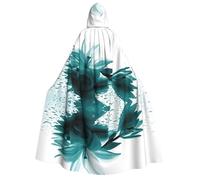JEJEA Teal Lily print Halloween Hooded Cloak Cape Unisex for Cosplay, Christmas Party Favors Witchy Outfits