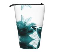 JEJEA Teal Lily Print Multifunctional Telescopic Pencil Case Cute Stationery Pen Case Portable Cosmetics Bag
