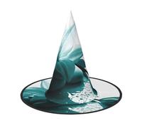 JEJEA Teal Lily Print Women'S Large Witch Hat Witch Hat Witches Hats Halloween Cosplay Party Accessory
