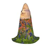 JEJEA Texas Bluebonnets Scenery Print Halloween Cosplay Christmas Party Outfits Hooded Wizard Robe Halloween Cloak Medieval Renaissance