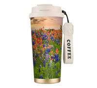 JEJEA Texas Bluebonnets Scenery Print Stainless Steel Insulated Mugs, Double Wall Coffee Cups, Coffee Travel Mug for Home Office