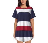 JEJEA Thailand Flag print 2 Piece Womens Pajama Set With Pockets Ladies Pjs Summer Sleepwear Set Round Neck Short Sleeve Black