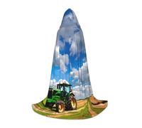 JEJEA Tractor Under Blue Sky And White Clouds Print Halloween Cosplay Christmas Party Outfits Hooded Wizard Robe Halloween Cloak Medieval Renaissance