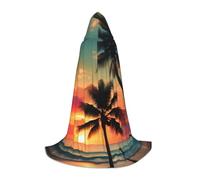 JEJEA Tropical Beach Palm Tree Print Halloween Cosplay Christmas Party Outfits Hooded Wizard Robe Halloween Cloak Medieval Renaissance