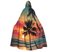 JEJEA Tropical Beach Palm Tree print Halloween Hooded Cloak Cape Unisex for Cosplay, Christmas Party Favors Witchy Outfits