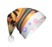 JEJEA Tropical Beach Palm Tree Print Santa Hat Adult Led, Christmas Hat With Lights For Women And Men New Year Party Supplies