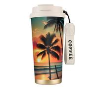 JEJEA Tropical Beach Palm Tree Print Stainless Steel Insulated Mugs, Double Wall Coffee Cups, Coffee Travel Mug for Home Office