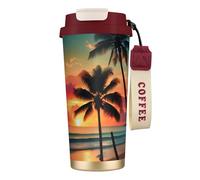 JEJEA Tropical Beach Palm Tree Print Stainless Steel Insulated Mugs, Double Wall Coffee Cups, Coffee Travel Mug for Home Office