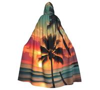 JEJEA Tropical Beach Palm Tree Print Witch Wizard Hooded Cloak, Adult Halloween Party Cape, For Witch Vampire Cosplay Costume
