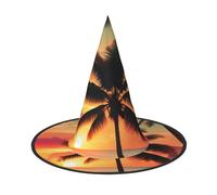 JEJEA Tropical Beach Palm Tree Print Women'S Large Witch Hat Witch Hat Witches Hats Halloween Cosplay Party Accessory