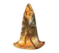 JEJEA Tropical Beach Palm Tree Sunset Print Halloween Cosplay Christmas Party Outfits Hooded Wizard Robe Halloween Cloak Medieval Renaissance