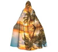 JEJEA Tropical Beach Palm Tree Sunset print Halloween Hooded Cloak Cape Unisex for Cosplay, Christmas Party Favors Witchy Outfits