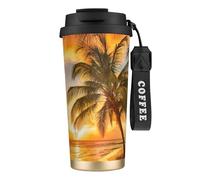 JEJEA Tropical Beach Palm Tree Sunset Print Stainless Steel Insulated Mugs, Double Wall Coffee Cups, Coffee Travel Mug for Home Office