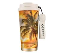 JEJEA Tropical Beach Palm Tree Sunset Print Stainless Steel Insulated Mugs, Double Wall Coffee Cups, Coffee Travel Mug for Home Office