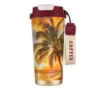 JEJEA Tropical Beach Palm Tree Sunset Print Stainless Steel Insulated Mugs, Double Wall Coffee Cups, Coffee Travel Mug for Home Office