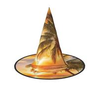JEJEA Tropical Beach Palm Tree Sunset Print Women'S Large Witch Hat Witch Hat Witches Hats Halloween Cosplay Party Accessory