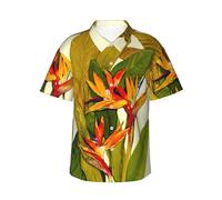 JEJEA Tropical Bird of Paradise Print Hawaiian Shirt for Men, Short Sleeve Button Down, Summer Beach Shirts,Casual Cuban Top Black