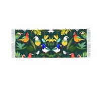 JEJEA Tropical Birds And Plant Leaf Print Print Faux Cashmere Scarf With Tassels, Soft Warm Winter Scarf, Stylish Wrap For Women Men