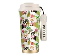 JEJEA Tropical Flower and Corgi Print Stainless Steel Insulated Mugs, Double Wall Coffee Cups, Coffee Travel Mug for Home Office