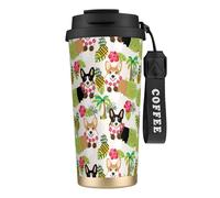JEJEA Tropical Flower and Corgi Print Stainless Steel Insulated Mugs, Double Wall Coffee Cups, Coffee Travel Mug for Home Office