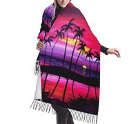 JEJEA Tropical Palm Tree Print Print Faux Cashmere Fringe Shawl - Warm Winter Scarf For Women, Soft Cozy Wrap For Cold Weather