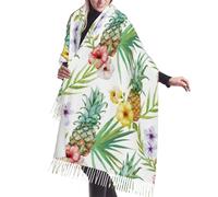 JEJEA Tropical Pineapple Print Print Faux Cashmere Fringe Shawl - Warm Winter Scarf For Women, Soft Cozy Wrap For Cold Weather