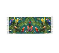 JEJEA Tropical Plants And Parrots Print Print Faux Cashmere Scarf With Tassels, Soft Warm Winter Scarf, Stylish Wrap For Women Men
