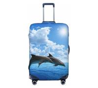 JEJEA Two Dolphins Print Suitcase Cover Protector Travel Luggage Cover Suitcase Washable Baggage Covers Anti-Scratch