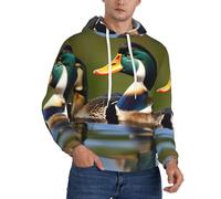 JEJEA Two Mallard Ducks Print Men'S Hooded Sweatshirt, Drawstring Hoodies Pullover, Long Sleeve Pullover, For Daily Wear Black