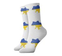 JEJEA Ukraine Flag Map Print Soff Crew Socks For Womens Men Cozy Elastic Breathable Comfortable Long Casual Socks