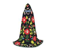 JEJEA Ukrainian Embroidery Style Rose Print Halloween Cosplay Christmas Party Outfits Hooded Wizard Robe Halloween Cloak Medieval Renaissance