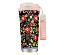 JEJEA Ukrainian Embroidery Style Rose Print Stainless Steel Insulated Mugs, Double Wall Coffee Cups, Coffee Travel Mug for Home Office