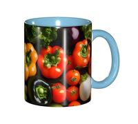 JEJEA Variety Fresh Vegetables Fruits Print 11 Oz Pottery Mug, Ceramic Coffee Cups Elegant Tea Mugs with Gift Box for Women with 6 Colors